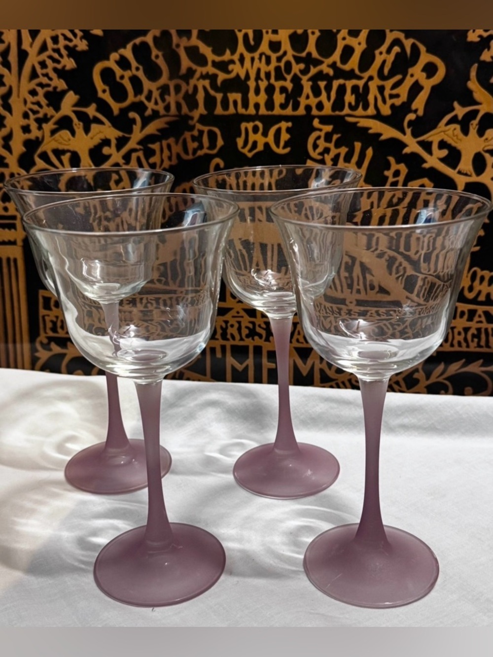 Luminarc Tahiti Collection Set of 4 Frosted Lavender Stem Goblets NIB Vintage